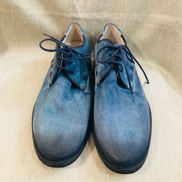 BACCO BUCCI Sz 9 Suede  Denim Look Lace Up Oxfords Made in Italy Wingtip Shoes - Picture 2 of 10